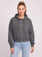 Ribcara Oversized Cropped Zip Hoodie – Women Relaxed Fit Casual Streetwear Drawstring Hooded Jacket