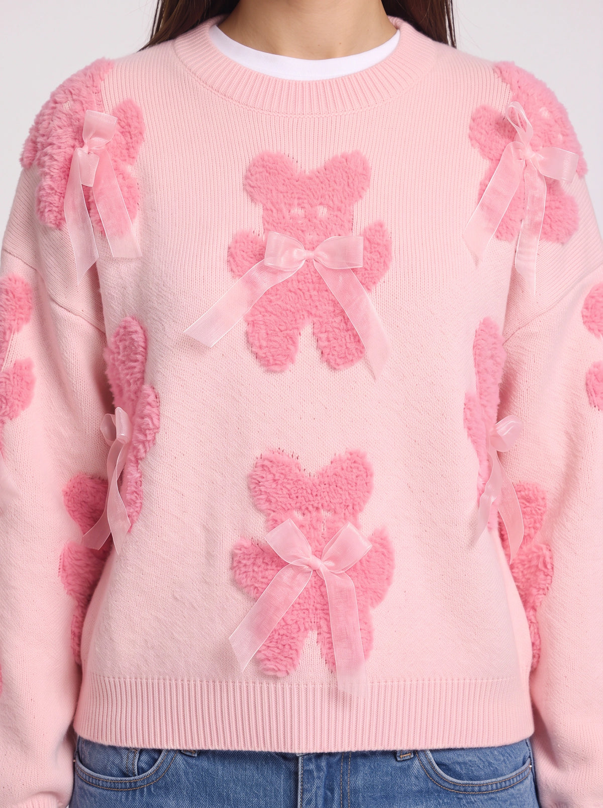 Teddow Appliqué Oversized Jumper – Teddy Bear Knitted Sweater Women Fluffy Casual Autumn Knitwear