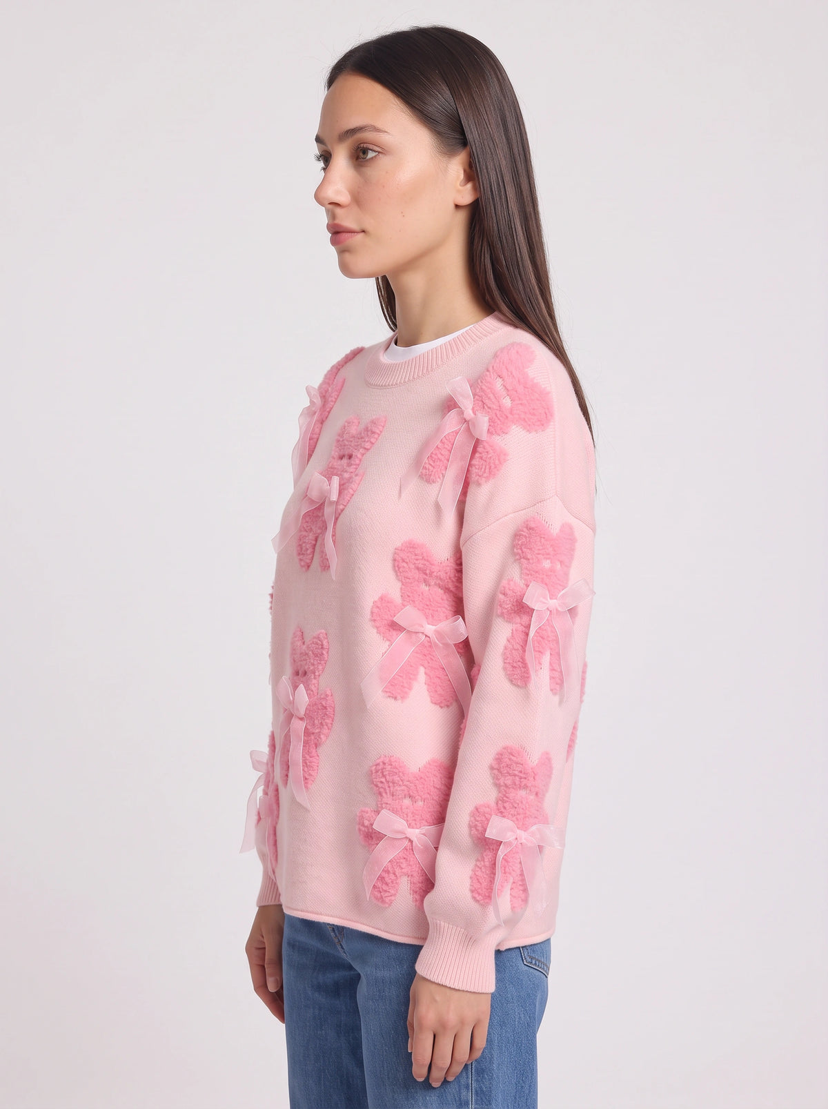 Teddow Appliqué Oversized Jumper – Teddy Bear Knitted Sweater Women Fluffy Casual Autumn Knitwear