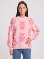 Teddow Appliqué Oversized Jumper – Teddy Bear Knitted Sweater Women Fluffy Casual Autumn Knitwear