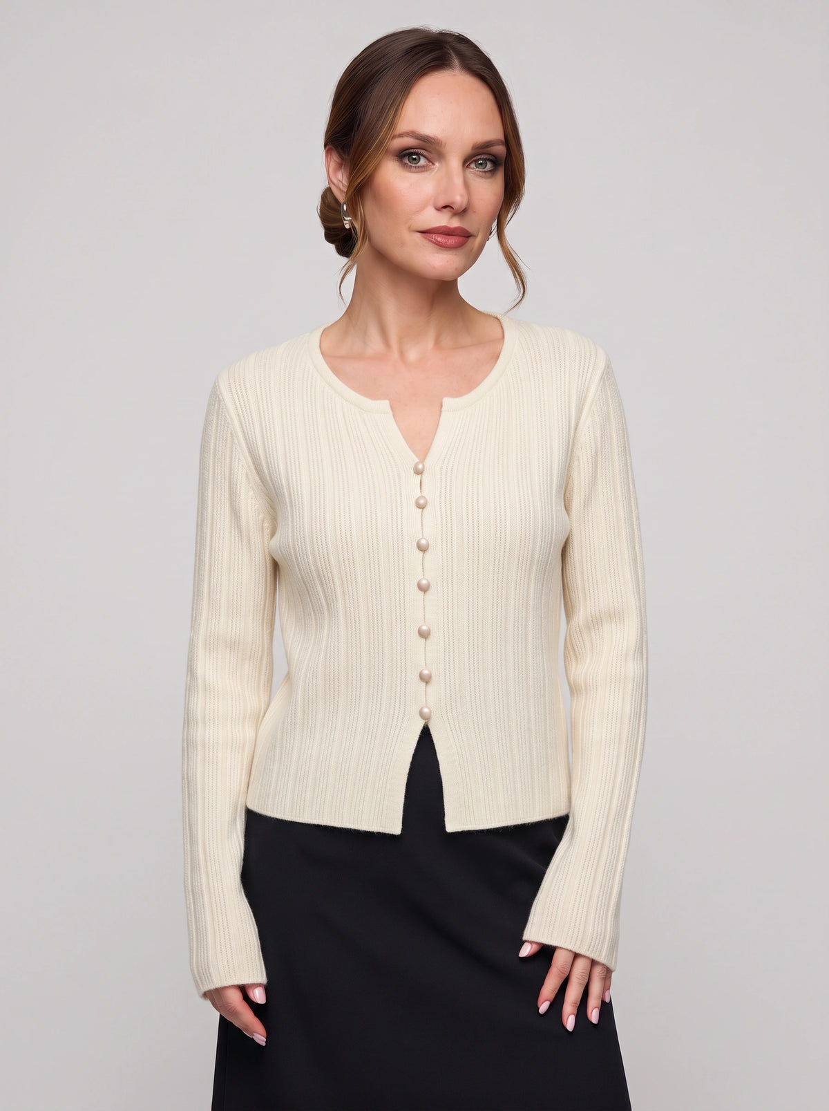 Ribtex Ribbed Button-Front Cardigan – Ribbed Knit Women Fall Autumn Office Workwear Casual Everyday Cardigan