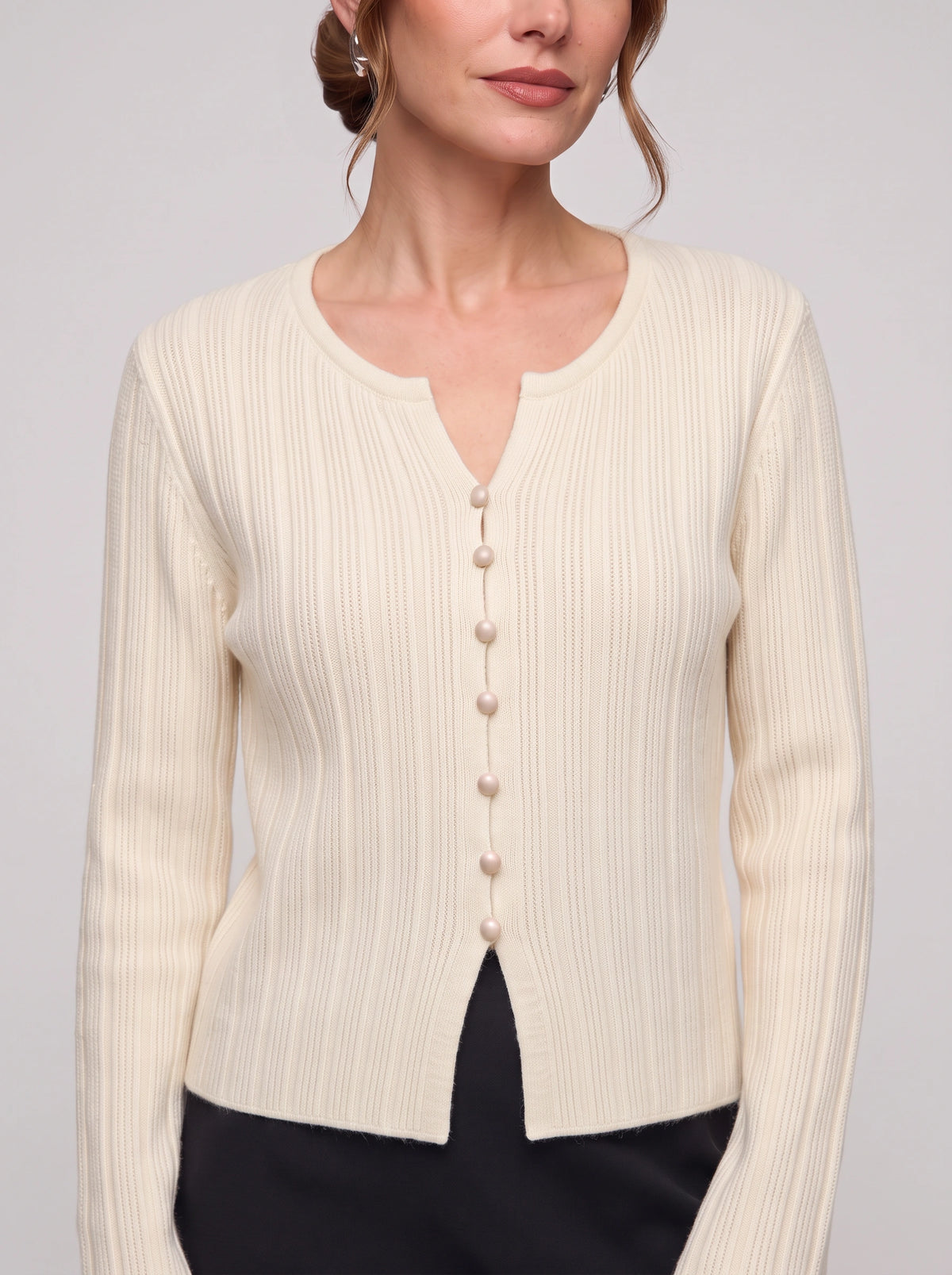 Ribtex Ribbed Button-Front Cardigan – Ribbed Knit Women Fall Autumn Office Workwear Casual Everyday Cardigan