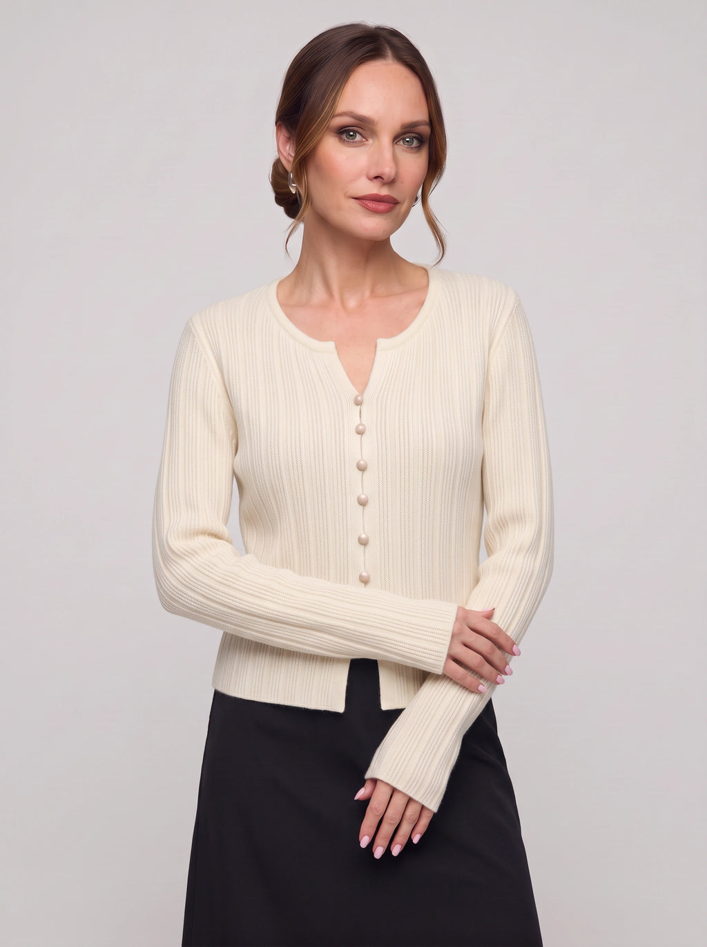 Ribtex Ribbed Button-Front Cardigan – Ribbed Knit Women Fall Autumn Office Workwear Casual Everyday Cardigan
