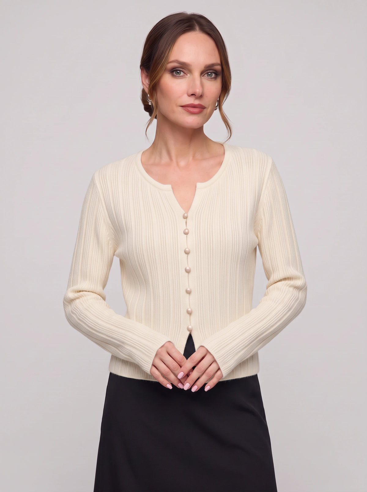 Ribtex Ribbed Button-Front Cardigan – Ribbed Knit Women Fall Autumn Office Workwear Casual Everyday Cardigan