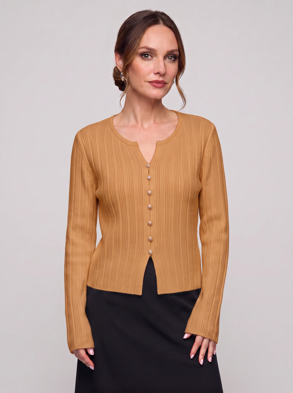 Ribtex Ribbed Button-Front Cardigan – Ribbed Knit Women Fall Autumn Office Workwear Casual Everyday Cardigan