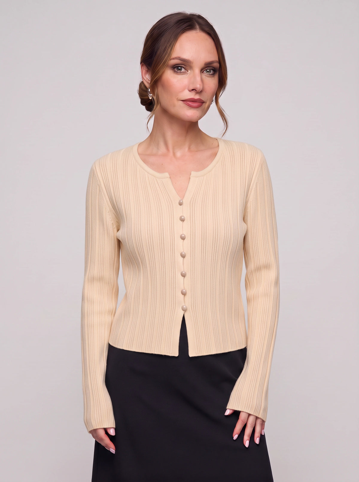 Ribtex Ribbed Button-Front Cardigan – Ribbed Knit Women Fall Autumn Office Workwear Casual Everyday Cardigan