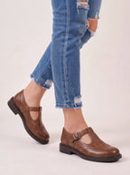 Punchette T-Strap Mary Jane Brogue Shoes – Women Closed Toe Casual Office Vintage Retro Buckle Flat Shoes