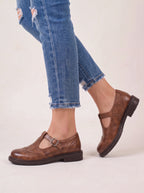 Punchette T-Strap Mary Jane Brogue Shoes – Women Closed Toe Casual Office Vintage Retro Buckle Flat Shoes