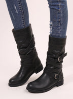 Cryswrap Buckle Strap Knee-High Boots – Suede Knee High Boots Women Casual Autumn Winter Ladies Biker Boots