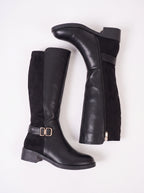 Bukwrae Knee-High Buckle Boots – Women Knee High Boots Ladies Leather Riding Biker Flat Heel Boots