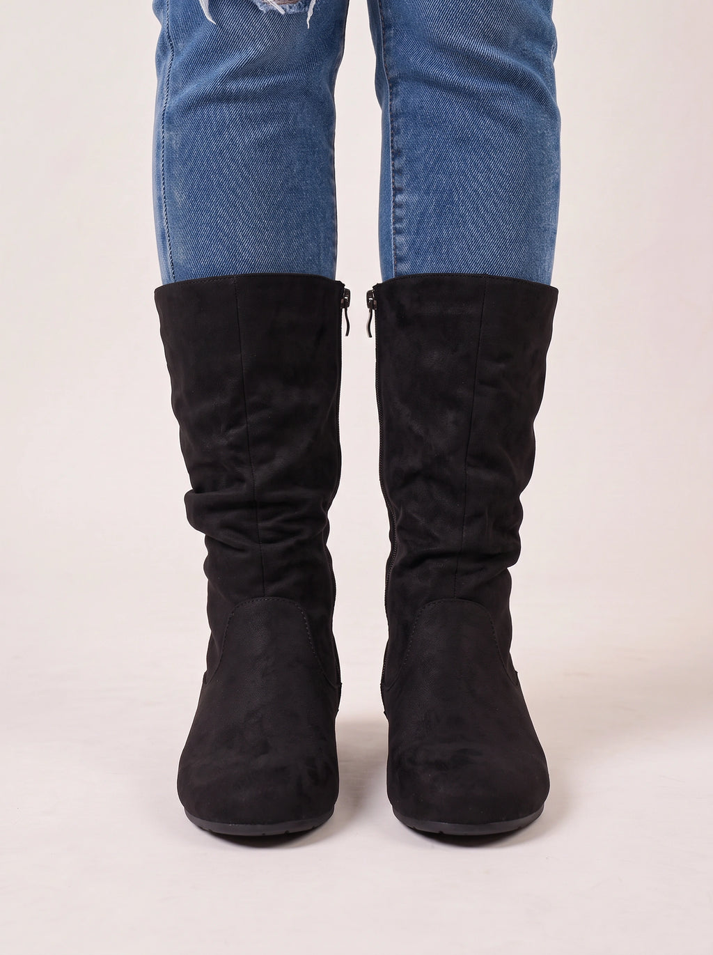 Sloforra Slouch Calf Boots – Women Casual Autumn Winter Low Heel Suede Mid Calf Boots