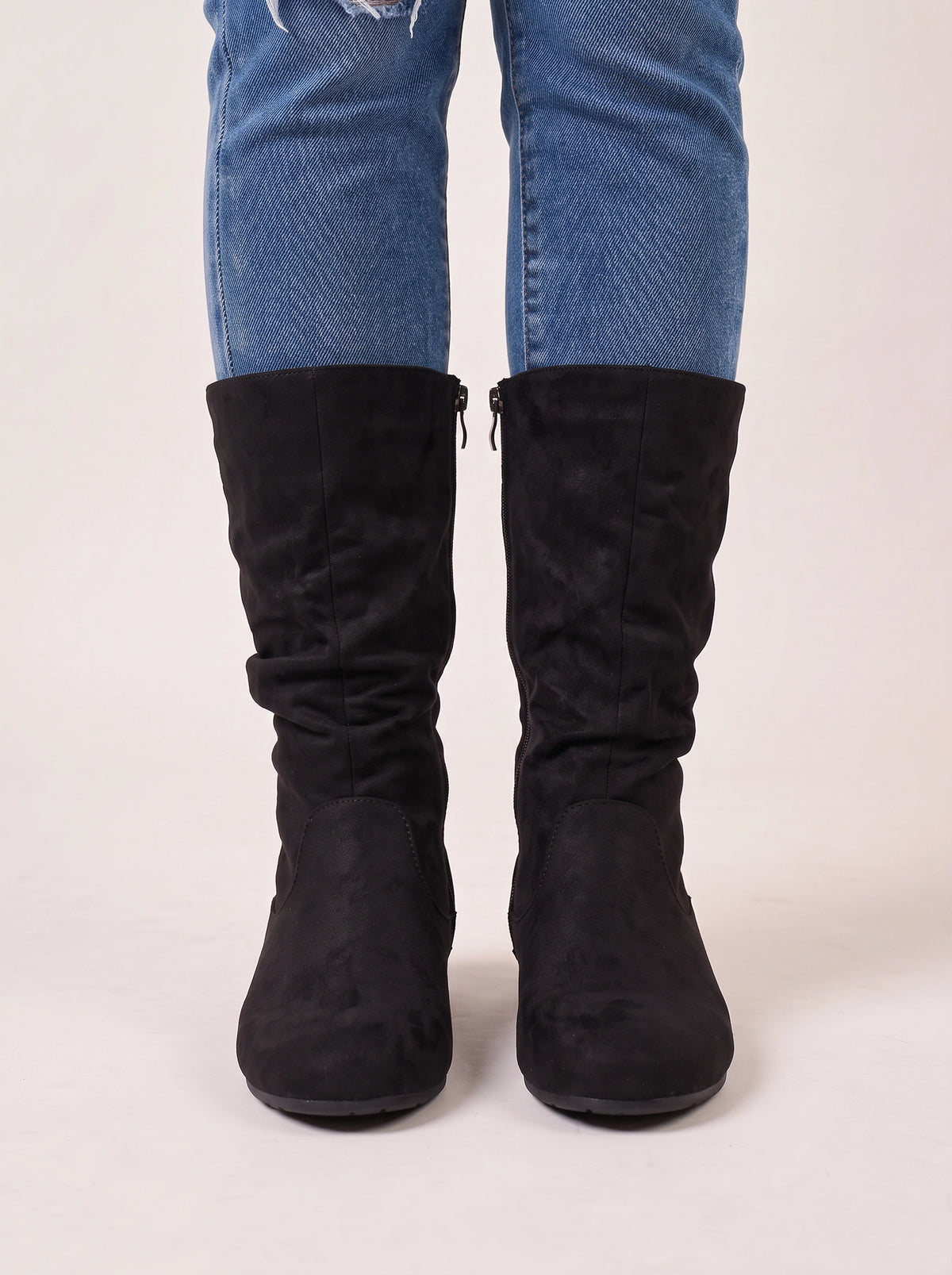 Sloforra Slouch Calf Boots – Women Casual Autumn Winter Low Heel Suede Mid Calf Boots