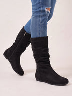 Sloforra Slouch Calf Boots – Women Casual Autumn Winter Low Heel Suede Mid Calf Boots