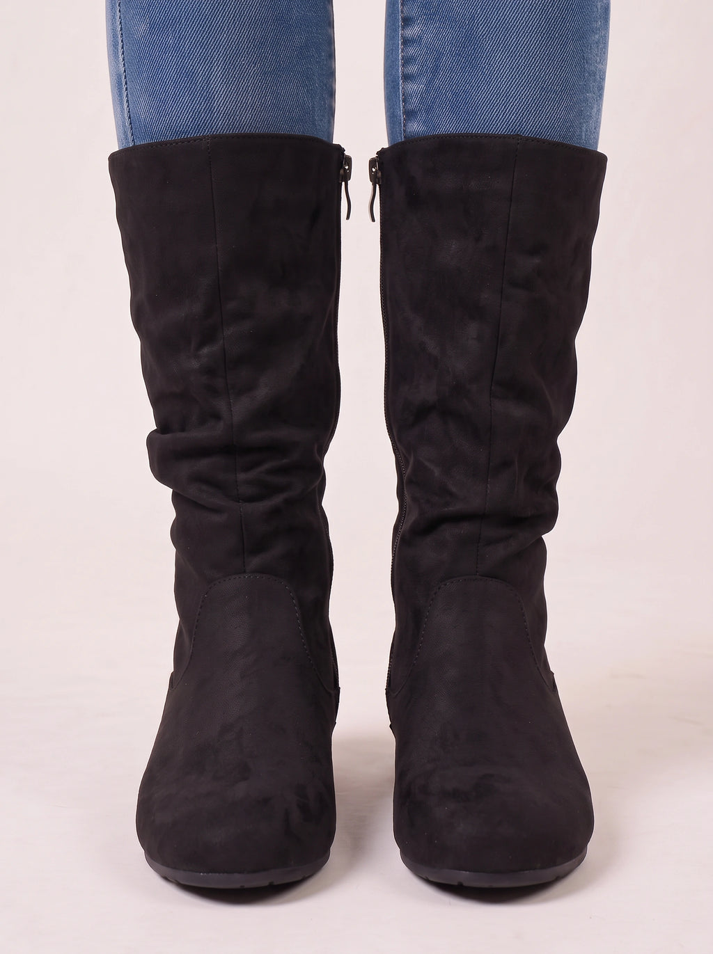 Sloforra Slouch Calf Boots – Women Casual Autumn Winter Low Heel Suede Mid Calf Boots