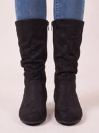 Sloforra Slouch Calf Boots – Women Casual Autumn Winter Low Heel Suede Mid Calf Boots