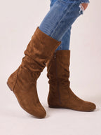 Sloforra Slouch Calf Boots – Women Casual Autumn Winter Low Heel Suede Mid Calf Boots