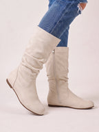 Sloforra Slouch Calf Boots – Women Casual Autumn Winter Low Heel Suede Mid Calf Boots