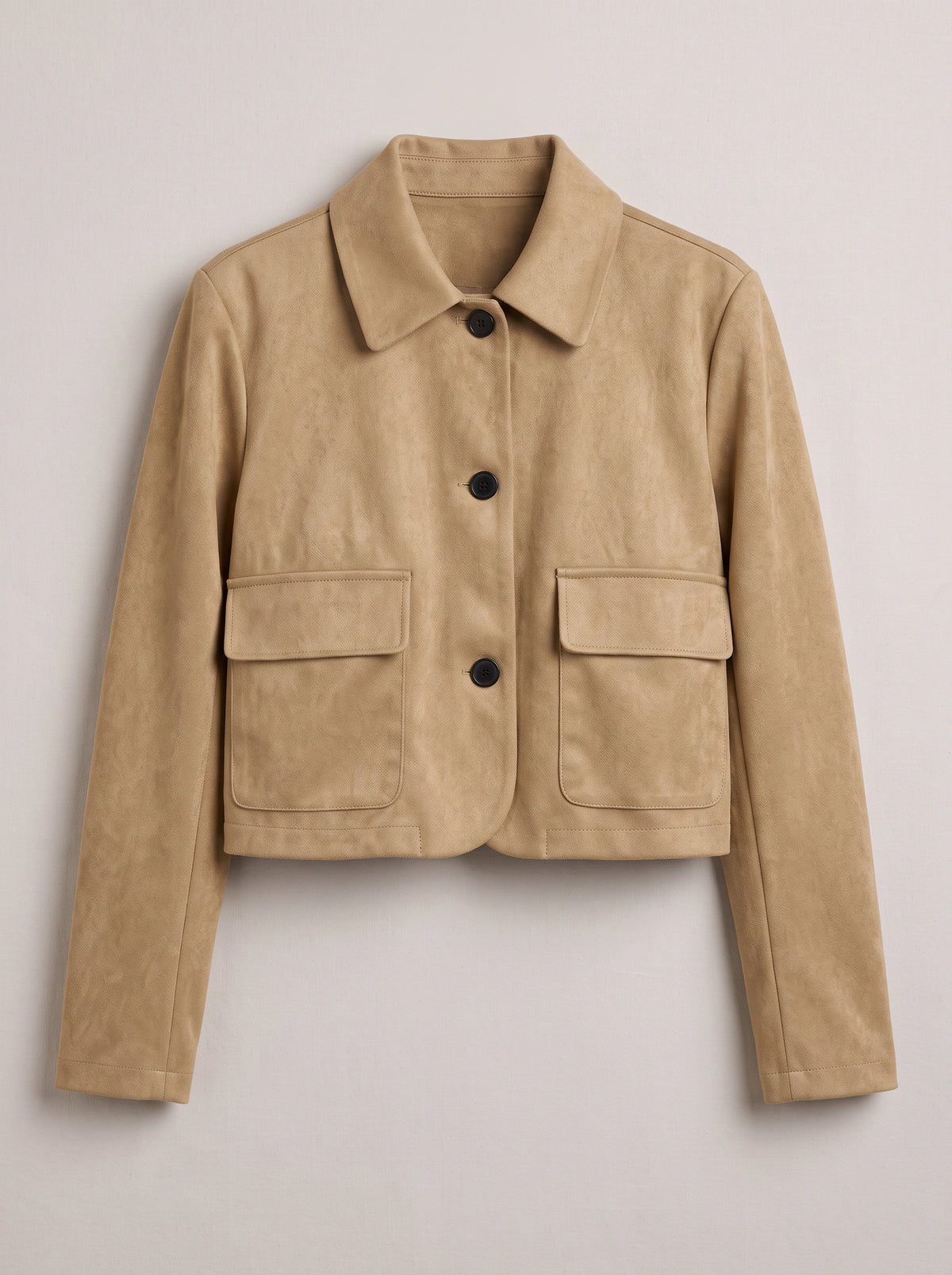 Patchette Cropped Suede Jacket – Suede Short Jacket Women Autumn Workwear Casual Button Front Cropped Jacket