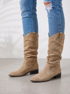 Slouryn Slouchy Mid-Calf Boots – Women Casual Pull-On Flat Suede Western Riding Knee High Boots