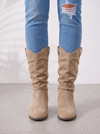 Slouryn Slouchy Mid-Calf Boots – Women Casual Pull-On Flat Suede Western Riding Knee High Boots