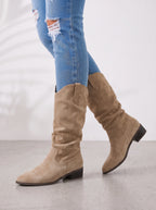 Slouryn Slouchy Mid-Calf Boots – Women Casual Pull-On Flat Suede Western Riding Knee High Boots