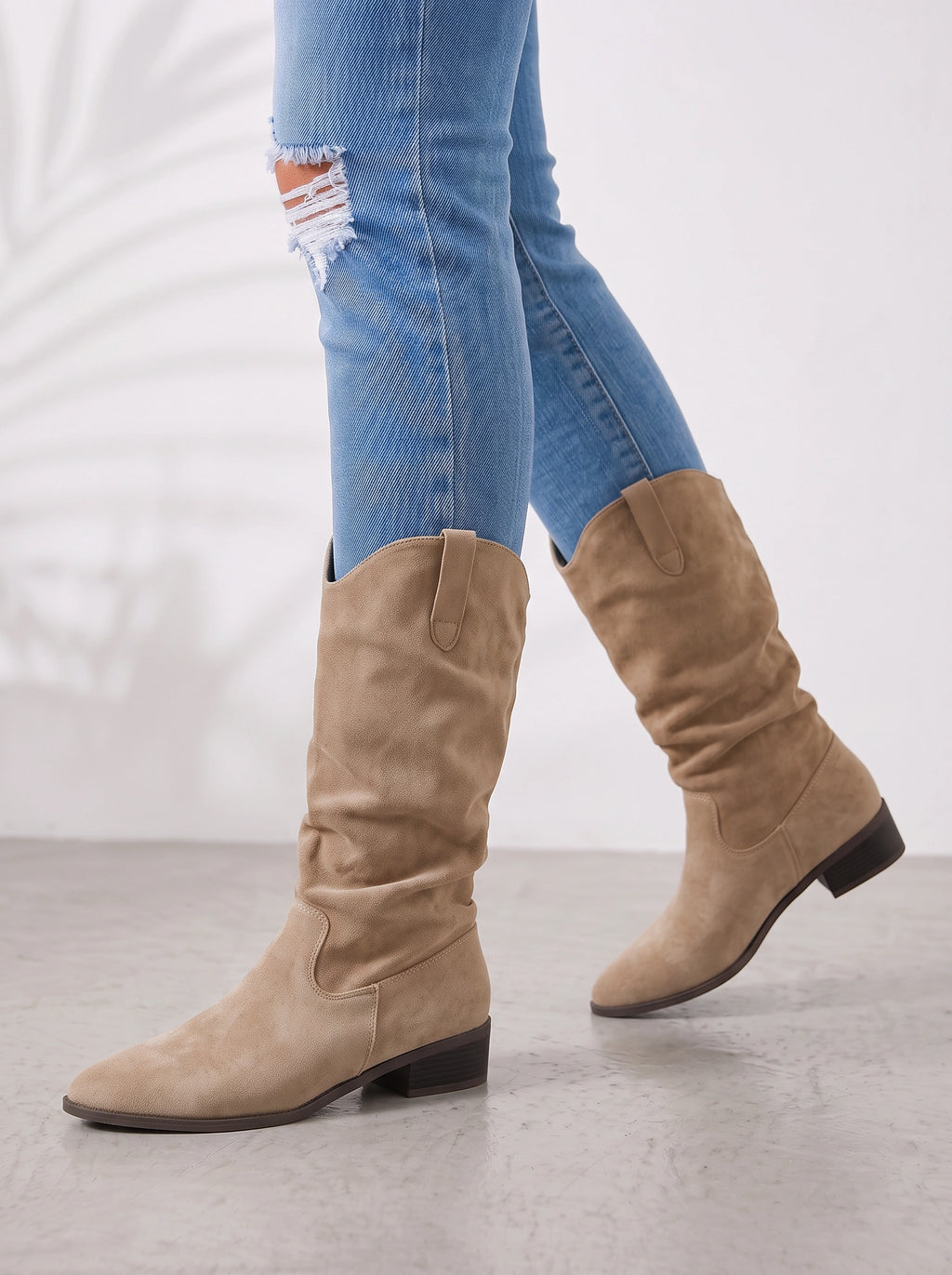 Slouryn Slouchy Mid-Calf Boots – Women Casual Pull-On Flat Suede Western Riding Knee High Boots