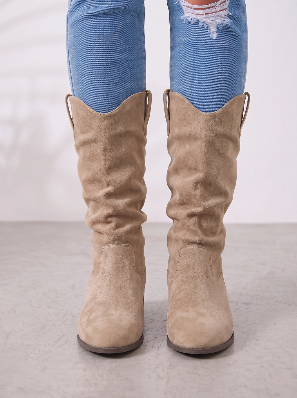 Slouryn Slouchy Mid-Calf Boots – Women Casual Pull-On Flat Suede Western Riding Knee High Boots
