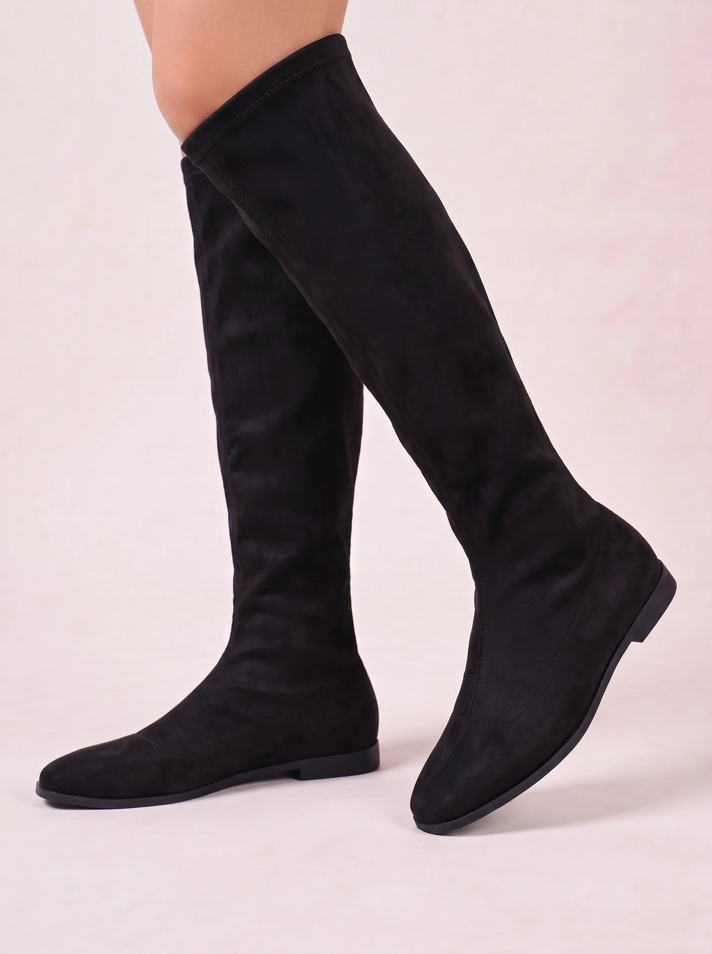 Squaryn Suede Knee-High Flat Boots – Women Autumn Winter Korean Style Mid-Calf Knight Boots