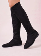 Squaryn Suede Knee-High Flat Boots – Women Autumn Winter Korean Style Mid-Calf Knight Boots