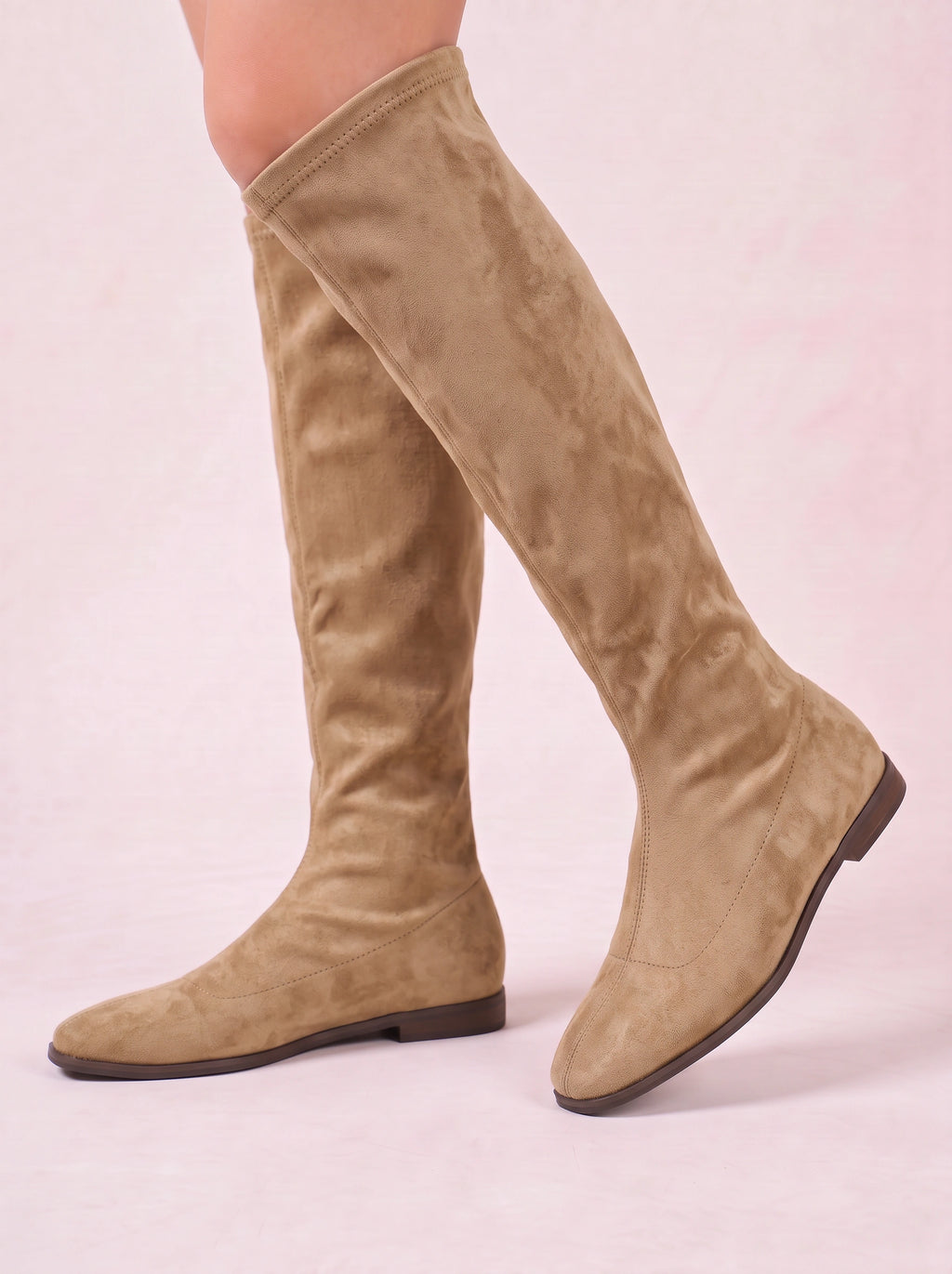 Squaryn Suede Knee-High Flat Boots – Women Autumn Winter Korean Style Mid-Calf Knight Boots