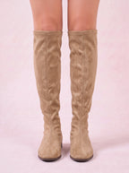 Squaryn Suede Knee-High Flat Boots – Women Autumn Winter Korean Style Mid-Calf Knight Boots