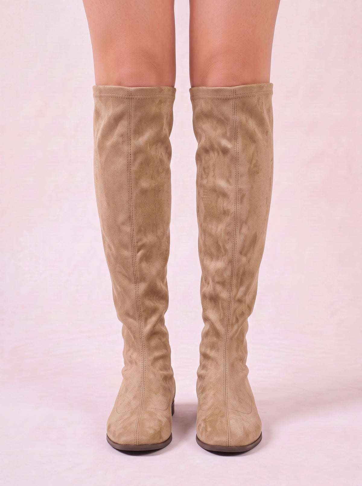 Squaryn Suede Knee-High Flat Boots – Women Autumn Winter Korean Style Mid-Calf Knight Boots