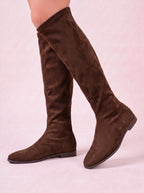 Squaryn Suede Knee-High Flat Boots – Women Autumn Winter Korean Style Mid-Calf Knight Boots