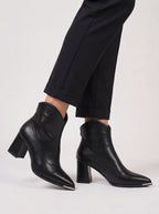 Mettora Leather Ankle Boots – Pointed Toe Heeled Women Ladies Black Ankle Boot Autumn Winter Retro