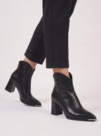 Mettora Leather Ankle Boots – Pointed Toe Heeled Women Ladies Black Ankle Boot Autumn Winter Retro