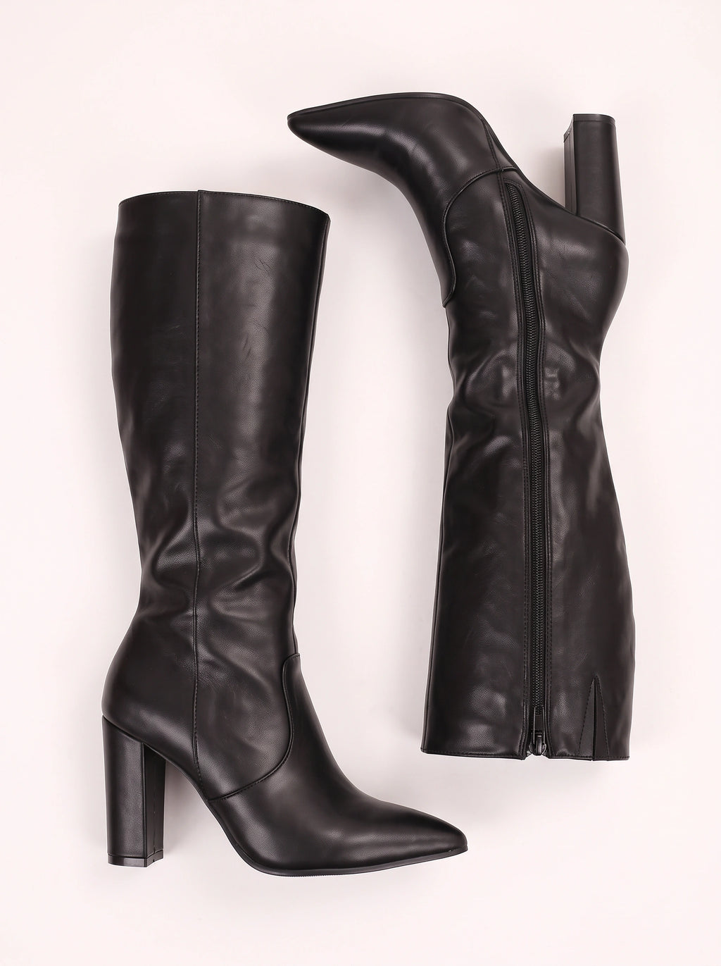 Pointiva Knee-High Heel Boots – Leather Knee High Boots Women Pointed Toe Wide Calf High Heel Boots