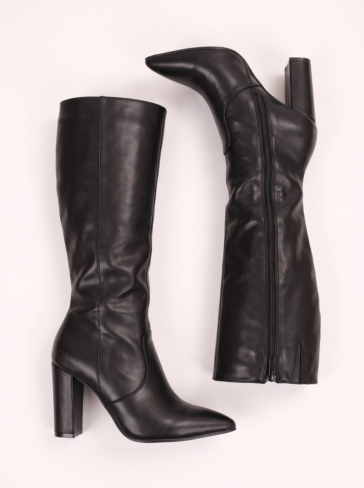 Pointiva Knee-High Heel Boots – Leather Knee High Boots Women Pointed Toe Wide Calf High Heel Boots