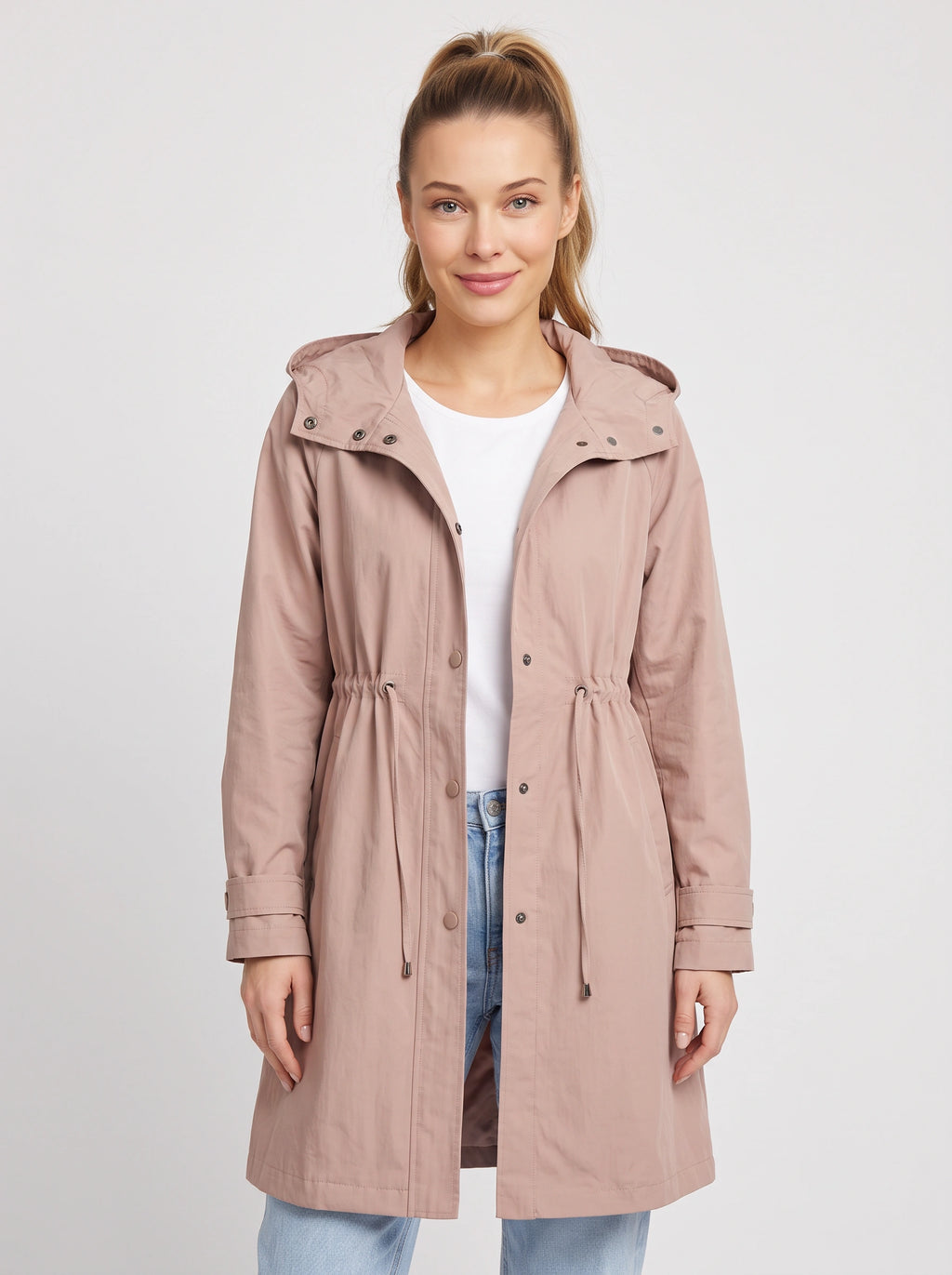 Cindrah Hooded Longline Trench Coat – Women Lightweight Casual Autumn Workwear Loose Fit Trench Coat