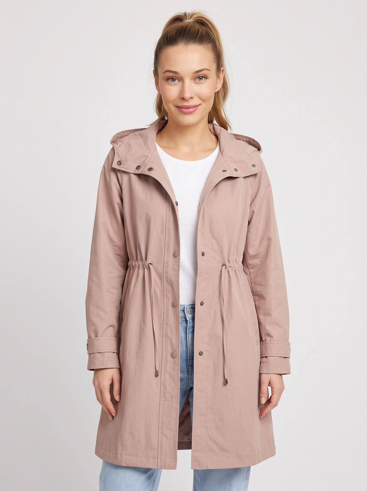 Cindrah Hooded Longline Trench Coat – Women Lightweight Casual Autumn Workwear Loose Fit Trench Coat