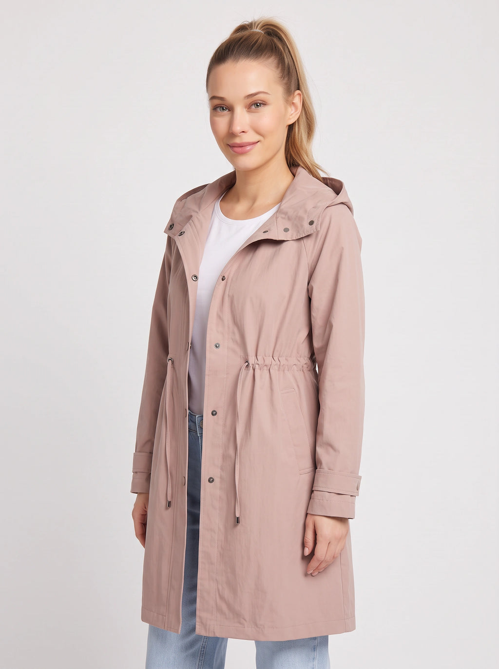 Cindrah Hooded Longline Trench Coat – Women Lightweight Casual Autumn Workwear Loose Fit Trench Coat