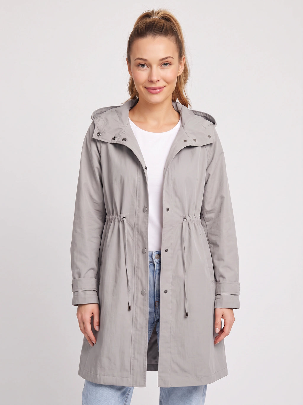 Cindrah Hooded Longline Trench Coat – Women Lightweight Casual Autumn Workwear Loose Fit Trench Coat