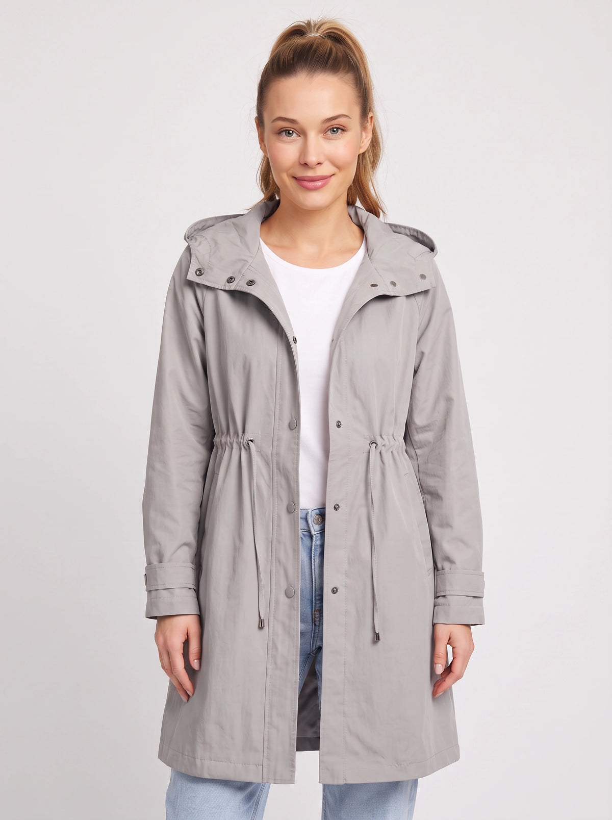 Cindrah Hooded Longline Trench Coat – Women Lightweight Casual Autumn Workwear Loose Fit Trench Coat