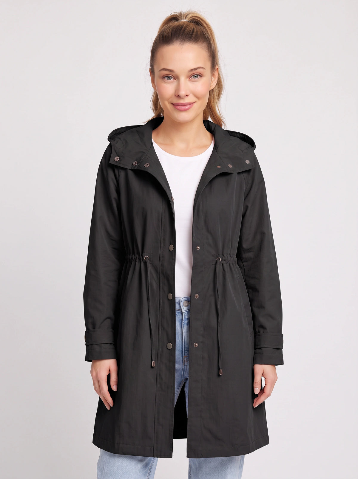 Cindrah Hooded Longline Trench Coat – Women Lightweight Casual Autumn Workwear Loose Fit Trench Coat