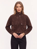 Snapette Oversized Cropped Bomber Jacket – Suede Oversized Cropped Women Casual Autumn Winter Streetwear Bomber Jacket