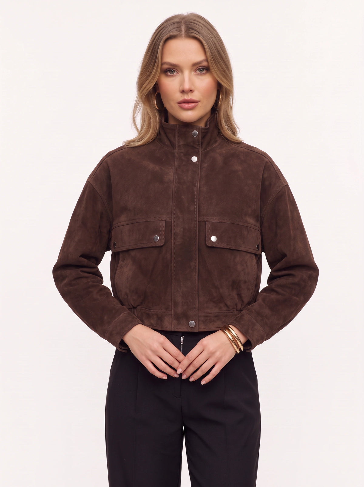 Snapette Oversized Cropped Bomber Jacket – Suede Oversized Cropped Women Casual Autumn Winter Streetwear Bomber Jacket