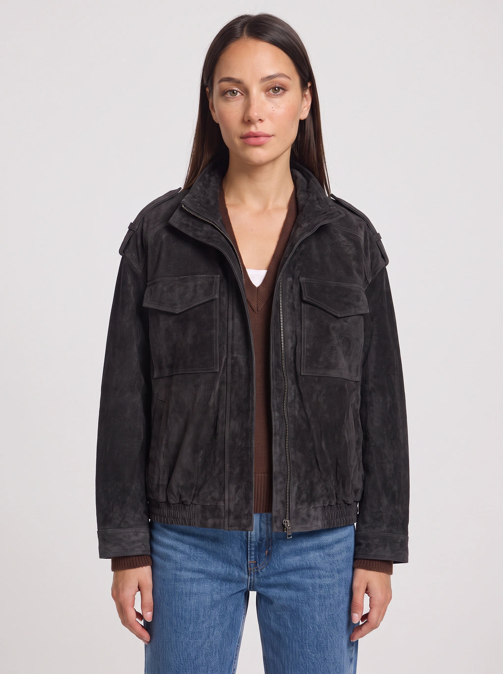 Epuldine Utility Bomber Jacket – Women Oversized Casual Streetwear Military Autumn Workwear Bomber Jacket