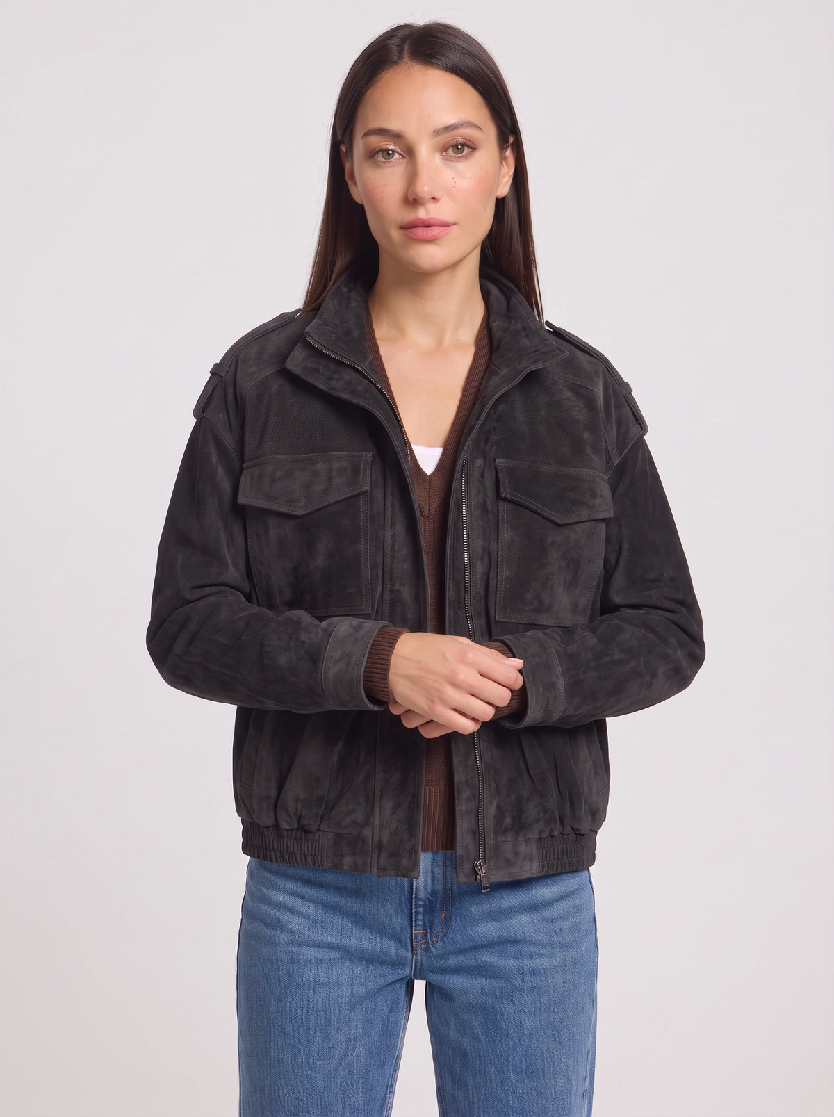 Epuldine Utility Bomber Jacket – Women Oversized Casual Streetwear Military Autumn Workwear Bomber Jacket