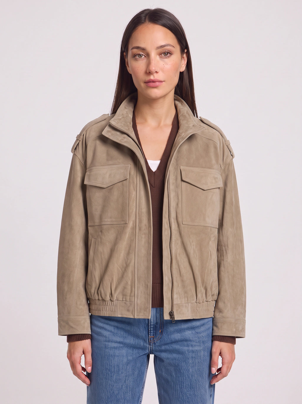Epuldine Utility Bomber Jacket – Women Oversized Casual Streetwear Military Autumn Workwear Bomber Jacket