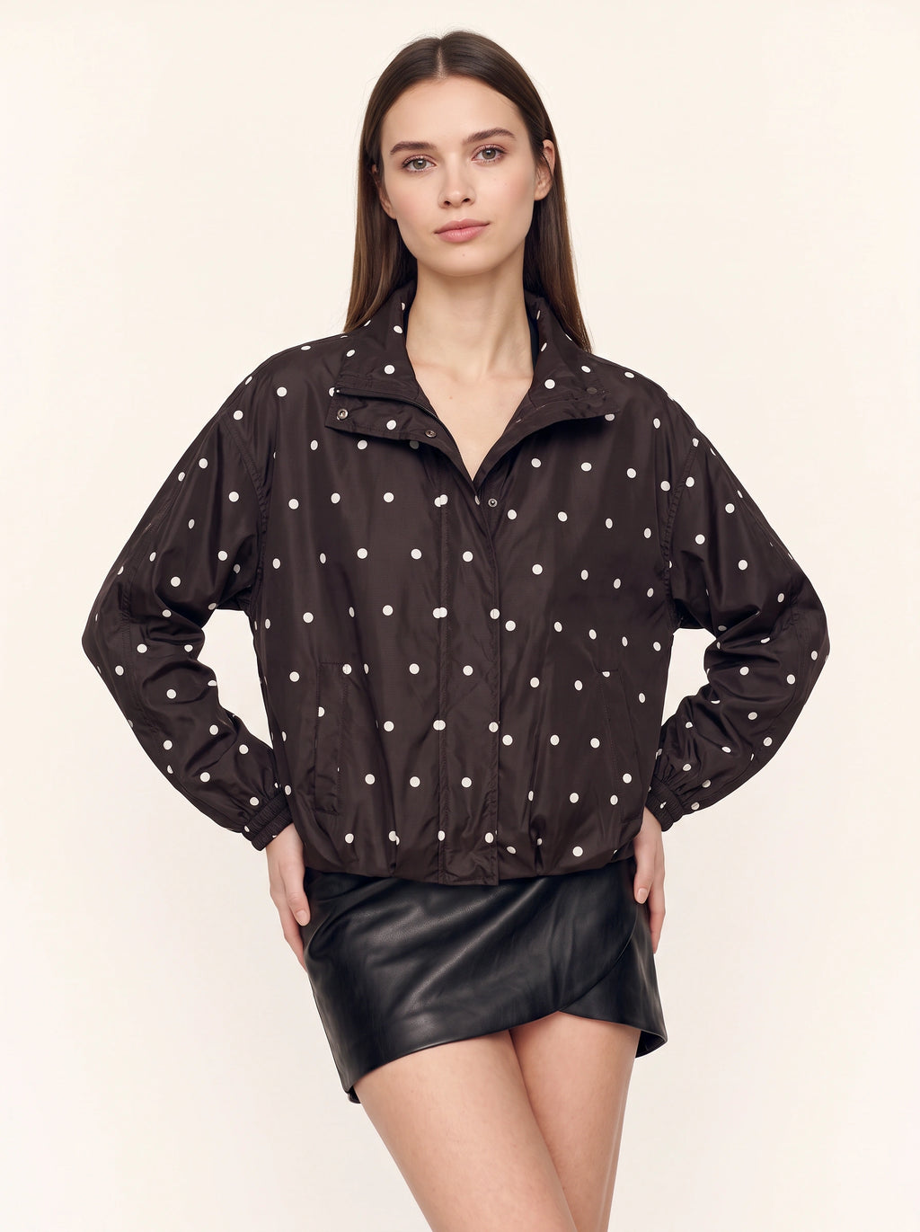 Kufatha Polka Dot Bomber Jacket – Lightweight Windbreaker Women Casual Oversized Zip Front Jacket