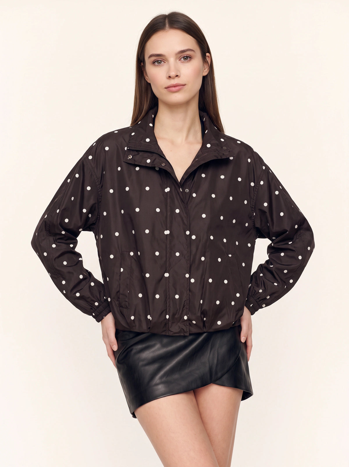 Kufatha Polka Dot Bomber Jacket – Lightweight Windbreaker Women Casual Oversized Zip Front Jacket
